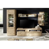 Tv Wohnzimmer Wohnwand ROSARIO-05 aus Balkeneiche Bianco massiv - Stellmaß b/h/t: 357/208/50cm von LOMADOX