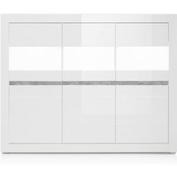 Vitrinen-Highboard in weiß Hochglanz inkl. LED und mit Griffmulden in Betonoptik COGO-61 BxHxT: 164x131x42cm von LOMADOX