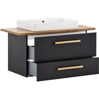 Lomadox - Waschtisch 102 cm Unterschrank inkl. Keramikbecken DABO-04 in anthrazit mit Landhaus-Eiche, b/h/t: 102,2/61,5/50 cm von LOMADOX