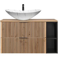 Waschtisch Kombination 100 cm mit Regal und Waschbecken XANTEN-56 in anthrazit mit Eiche Nb. schwarze Rillen, B/H/T: ca. 100,6/73,7/46,5 cm von LOMADOX