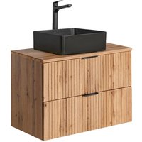 Lomadox - Waschtisch mit 80 cm Unterschrank Set Wotaneiche gerillt ADELAIDE-56 Keramik-Waschbecken schwarz, b/h/t 80,6/72,2/46,5 cm von LOMADOX