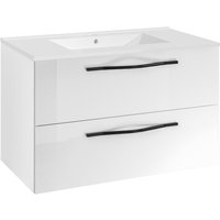 Lomadox - Waschtischunterschrank 80 cm weiß glänzend lackiert PIHA-145 mit Keramik Waschbecken von LOMADOX
