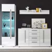 Wohnmöbel-Set COLORADO-61 in weiß Hochglanz mit Vitrine inkl. led Tür mit Grauglas BxHxT: 225x200x42cm Wohnmöbel-Set COLORADO-61 in weiß Hochglanz mit Vitrine inkl. led Tür mit Grauglas BxHxT: 225x200x42cm von LOMADOX