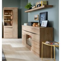 Wohnmöbel Set Vitrine, Sideboard, Wandboard, mit Beleuchtung SANFORD-129 in Eiche hell Nb. Wohnmöbel Set Vitrine, Sideboard, Wandboard, mit Beleuchtung SANFORD-129 in Eiche hell Nb. von LOMADOX