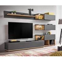 Wohnwand 240cm breit, anthrazit mit Eiche, SAPRI-164 von LOMADOX