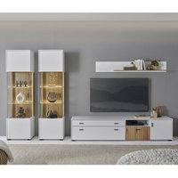 Wohnwand 4-teilig mit Lowboard 200cm weiß matt Eiche gerillt HUNTER-61 von LOMADOX
