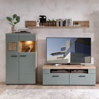 Wohnwand FARO-36-REED Modern in Eiche mit Schilfgrün 3-teilig inkl. Beleuchtung von LOMADOX