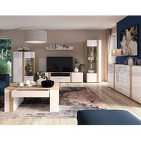 Wohnwand-Set in Eiche Nb. AKRON-131 modern mit Fronten in Hochglanz weiß 6-teilig inkl. Couchtisch und Sideboard Wohnwand-Set in Eiche Nb. AKRON-131 modern mit Fronten in Hochglanz weiß 6-teilig inkl. Couchtisch und Sideboard von LOMADOX