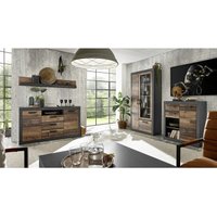 Wohnwand-Set mit Sideboard & Kommode im Industrial-Design BERLIN-61 in Old Mix Dekor mit Matera grau, inkl. led, b/h/t ca.: 382/201/43 cm von LOMADOX