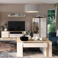 Wohnwand Set modern in Eiche Nb. AKRON-131 mit Fronten in Hochglanz weiß 4-teilig inkl. Couchtisch Wohnwand Set modern in Eiche Nb. AKRON-131 mit Fronten in Hochglanz weiß 4-teilig inkl. Couchtisch von LOMADOX