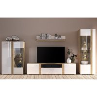 Wohnwand in Eiche Nb. AKRON-131 modern mit Fronten in Hochglanz weiß 4-teilig mit Vitrinenschrank Wohnwand in Eiche Nb. AKRON-131 modern mit Fronten in Hochglanz weiß 4-teilig mit Vitrinenschrank von LOMADOX