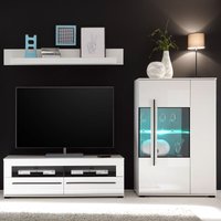 Wohnwand in weiß Hochglanz 3-tlg COLORADO-61 mit Highboard inkl. led BxHxT: 245x140x47cm von LOMADOX
