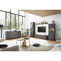 Wohnwand mit LED Beleuchtung CRISP-61 in anthrazit mit Absetzungen in Wotan Eiche Nb. Wohnwand mit LED Beleuchtung CRISP-61 in anthrazit mit Absetzungen in Wotan Eiche Nb. von LOMADOX