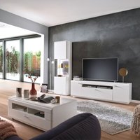 Wohnwand weiß matt ALIA-05 modern 3-teilig mit Lowboard, Vitrine und Couchtisch von LOMADOX