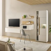 Wohnwand weiß mit Eiche CRISP-61 modern 5-teilig mit Homeoffice-Lösung von LOMADOX