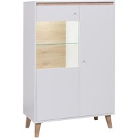 Wohnzimmer Highboard Vitrine in weiß mit San Remo Eiche Nb. ORTONA-132, B/H/T ca. 90/136,5/40 cm - weiß von LOMADOX