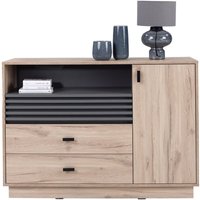 Wohnzimmer-Kommode 120 cm breit in Eiche Nb. mit 1 Tür, 3 Schubladen ANTIGUA-133 von LOMADOX
