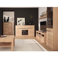 Wohnzimmer Set mit Wohnwand und Couchtisch 75x75 cm SANFORD-129 in Eiche hell Nb. von LOMADOX