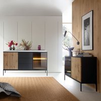 Wohnzimmer Sideboard und Kommode, inkl. Beleuchtung, schwarz mit Wotan Eiche SIBARI-160 von LOMADOX