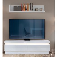 Wohnzimmer TV-Möbel Set, Lowboard & Wandboard, in weiß Hochglanz mit indirekter Beleuchtung, LYNDHURST-129, b/h/t ca. 147/165/42 cm von LOMADOX