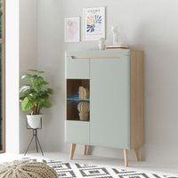 Wohnzimmer Vitrine in Grün Matt mit Eiche STOCKTON-61 inkl. Beleuchtung von LOMADOX