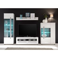 Wohnzimmer Wohnwand mit Glaseinsätzen in Grauglas COLORADO-61 in weiß Hochglanz inkl. Vitrine mit led BxHxT: 320x200x42cm von LOMADOX