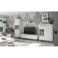 Wohnzimmer komplett Set in Weiß Matt mit Eiche STOCKTON-61, 5-teilig inkl. Couchtisch Wohnzimmer komplett Set in Weiß Matt mit Eiche STOCKTON-61, 5-teilig inkl. Couchtisch von LOMADOX