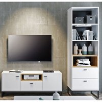 Wohnzimmer tv Lowboard mit Regal in weiß mit Artisan Eiche Nb. OSTUNI-132, b/h/t ca. 210/202/40 cm von LOMADOX