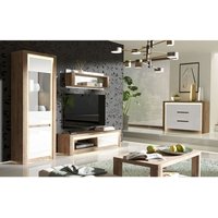 Wohnzimmermöbel Set 5-teilig mit Couchtisch modern in Eiche mit weiß LATINA-161 von LOMADOX