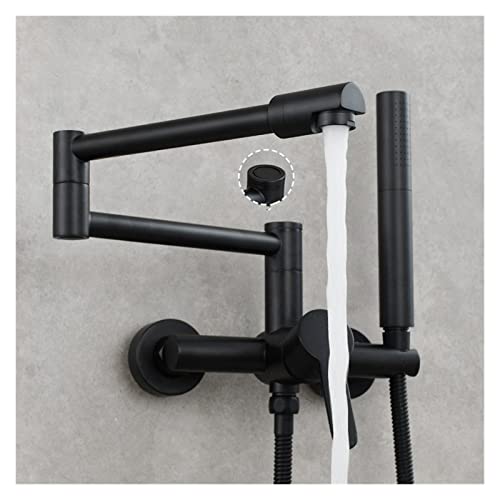 Foctable Küchenhahn Messing Black Black Spüle Mischbatterie Heiß- & kalte Wand montiert mit Spritzpistole rotierender Waschbeckenmischer(Style 4 black) von LOMCOT