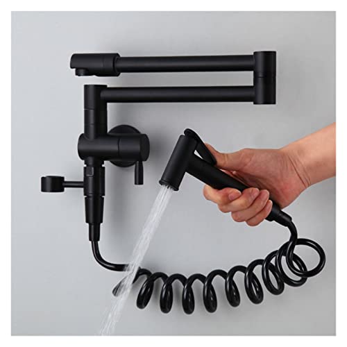 Küchenhahn Faltbare Küchenspüle Mischbatterie Messing Black/Golden/Chrome 360 ​​Grad Einzelkaltwand montiert Rotierender Bidet-Tap(B with hand shower) von LOMCOT