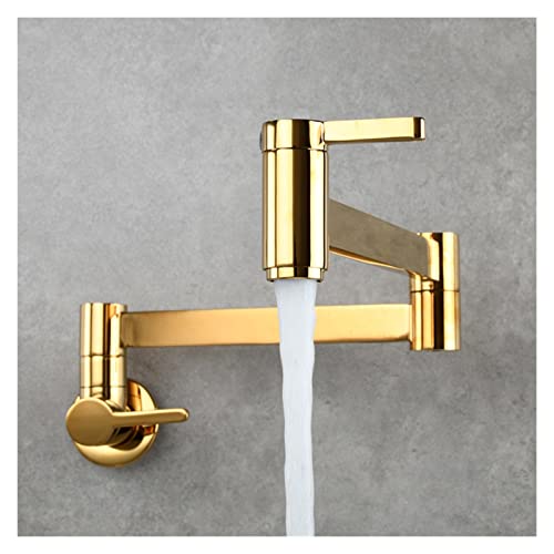 Moderne Tap Kaltwasser Faltarm Küchenhahn Badezimmer Waschbecken Pot Füller Splash Proof Messing Becken Wandhalterung Doppelschalter(Titanium Gold) von LOMCOT