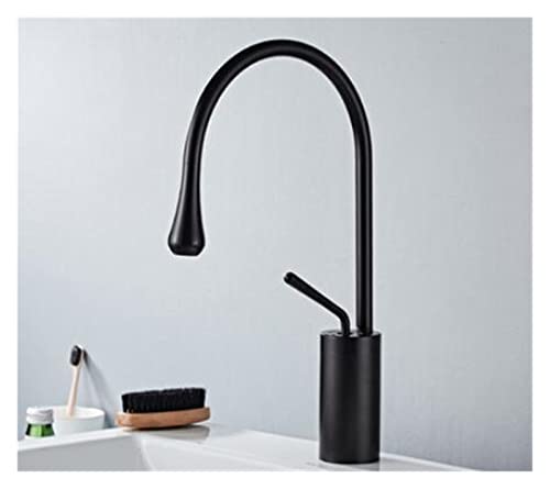 Waschbecken Wasserhähne Gold und Marmor Waschbecken Wasserhahn Messing Wasserhahn Einzelne Griff Küchenhahn Wasserhahn Swivel Waschbecken Wasserkran(Short black) von LOMCOT