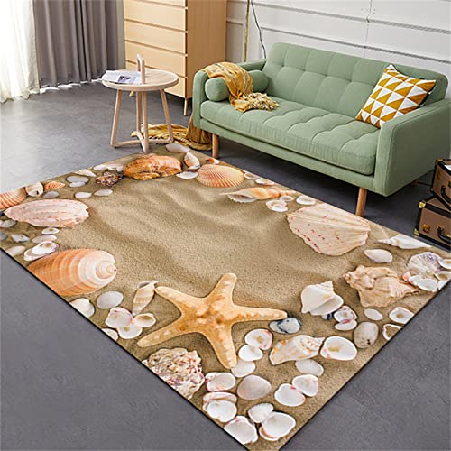 3D Unterwasserwelt Wohnzimmer Schlafzimmer Teppich Blau Schildkröten Beige Strand Seestern Meerestiere Bedruckte Kinder Teppich Spielteppich Teppich Läufer Küche Bodenmatte (Farbe 4,120x160 cm) von LOMDEM