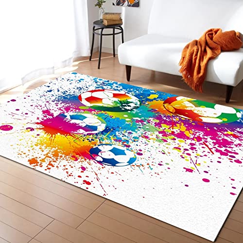 Bunte Graffiti Fußball Teppich, Flanell Bodenmatte Flamme Fußball Schädel Skelett 3D Teppiche für Wohnzimmer Schlafzimmer Spielzimmer Badezimmer Matte Fußmatte Flur Teppich (Farbe 1,120x160 cm) von LOMDEM