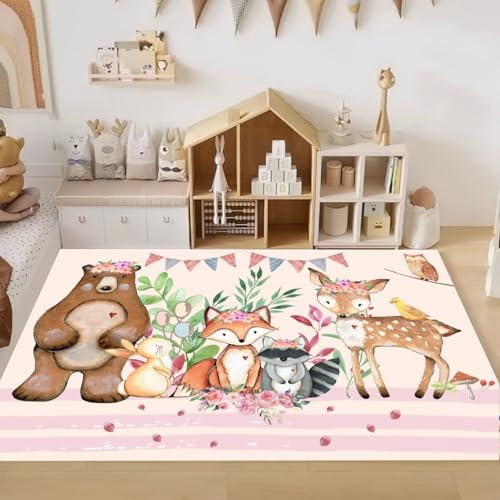 Cartoon Design Rosa Fuchs Hirsch Bereich Teppich 100x150 cm, Teppich für Kinderzimmer Flanell-Teppich Schlafzimmerdeko für Jungen und Mädchen Faltbar Spielteppich, Großer Teppich für Spielzimmer Cartoon Design Rosa Fuchs Hirsch Bereich Teppich 100x150 cm, Teppich für Kinderzimmer Flanell-Teppich Schlafzimmerdeko für Jungen und Mädchen Faltbar Spielteppich, Großer Teppich für Spielzimmer von LOMDEM