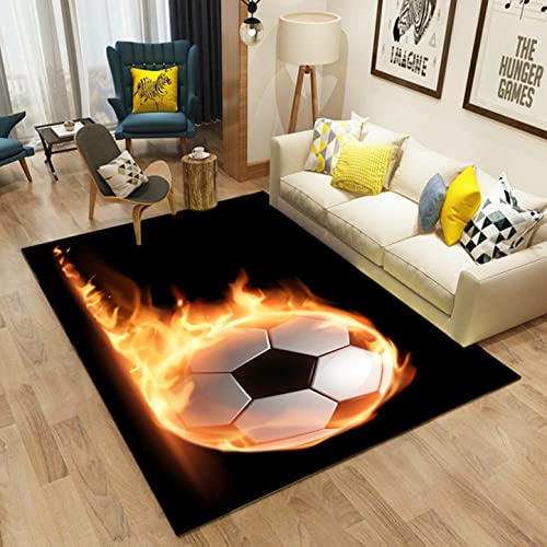 Fußballteppich für Kinderzimmer Flanell Memory Schwamm Teppich Kinderteppich Flammenfußball Graffiti Teppich Wohnzimmer Schlafzimmer Spielzimmer Läufer Küchenteppich (Farbe 1,100x120 cm) von LOMDEM