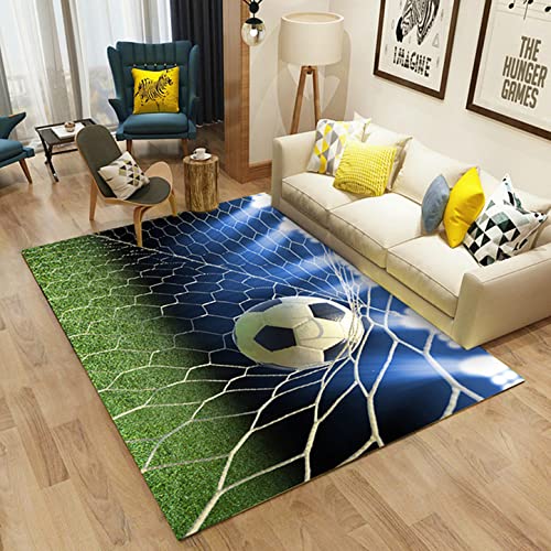 Fußballteppich für Kinderzimmer Flanell Memory Schwamm Teppich Kinderteppich Flammenfußball Graffiti Teppich Wohnzimmer Schlafzimmer Spielzimmer Läufer Küchenteppich (Farbe 2,140x180 cm) von LOMDEM