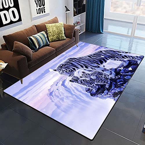 Große Wohnzimmer Teppich Tier 3D Dschungel Schnee Tiger Familie Print Flanell Innenbereich Teppich Anti-Rutsch Teppich Für Wohnzimmer Küche Spielzimmer Büro Türmat Läufer (Farbe 4,50x80 cm) von LOMDEM