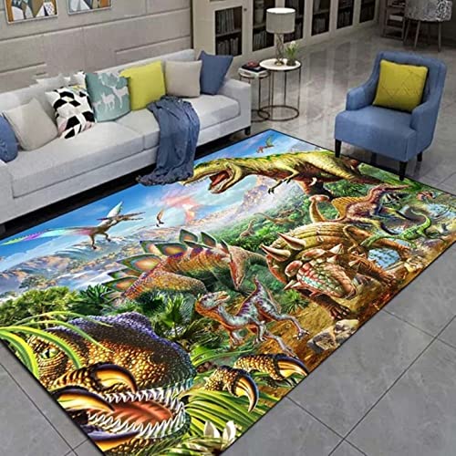 Kinderteppich Dinosaurier Druck Kinderzimmer Teppich Spielbereich Teppich Weich Baby Krabbelmatte Faltbar Wald Dinosaurier Großer Wohnzimmer Teppich Indoor Teppich Läufer (Farbe 3,100x200 cm) von LOMDEM