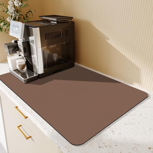 LOMDEM Abtropfmatte Geschirr Kaffeemaschine Saugfähige Matte Abtropfmatte Anti-Rutsch Bar Abtropfmatte Küchenarbeitsplatte Matten Esstisch Abtropfmatte Draining Mat (Braun,30 x 40 cm) von LOMDEM