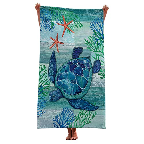 LOMDEM Blau Schildkröte Oktopus Seepferdchen Großes Strandtuch Mikrofaser XL XXL Männer Frauen Badetuch Schwimmen Surfen Sport Handtuch Liegestuhl Strandtuch (Farbe 1,100x180 cm) von LOMDEM