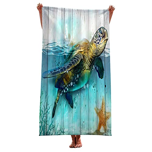 LOMDEM Blau Schildkröte Oktopus Seepferdchen Großes Strandtuch Mikrofaser XL XXL Männer Frauen Badetuch Schwimmen Surfen Sport Handtuch Liegestuhl Strandtuch (Farbe 5,100x200 cm) von LOMDEM