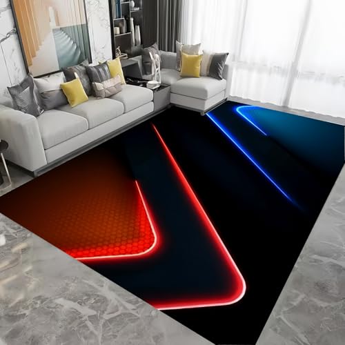 LOMDEM Gaming-Teppich Cool Neon Geometrie 3D E-Sport Raumdekoration Bodenmatten für Jungen Teenager Schlafzimmer Flanellschwamm Weich rutschfest für Wohnzimmer, Badematte (Color 1,160x200 cm) von LOMDEM
