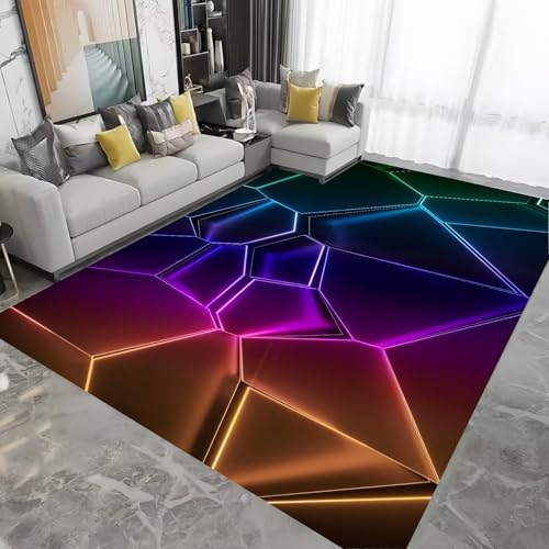 LOMDEM Gaming-Teppich Cool Neon Geometrie 3D E-Sport Raumdekoration Bodenmatten für Jungen Teenager Schlafzimmer Flanellschwamm Weich rutschfest für Wohnzimmer, Badematte (Color 2,160x200 cm) von LOMDEM
