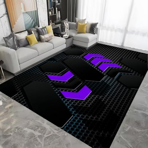 LOMDEM Gaming-Teppich Cool Neon Geometrie 3D E-Sport Raumdekoration Bodenmatten für Jungen Teenager Schlafzimmer Flanellschwamm Weich rutschfest für Wohnzimmer, Badematte (Color 5,50x80 cm) von LOMDEM