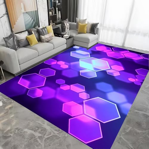 LOMDEM Gaming-Teppich Cool Neon Geometrie 3D E-Sport Raumdekoration Bodenmatten für Jungen Teenager Schlafzimmer Flanellschwamm Weich rutschfest für Wohnzimmer, Badematte (Color 6,80x120 cm) von LOMDEM