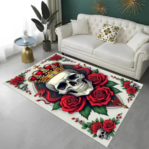 LOMDEM Gothic Skull Flanellteppich Lila Schwarz Neon Death Skull Horror Gaming Teppich für Jungen Jugendzimmer Spielzimmer Deko Accessoires Coole Jugendzimmer Fußmatte Anti-Rutsch (Ivory,100x120 cm) von LOMDEM