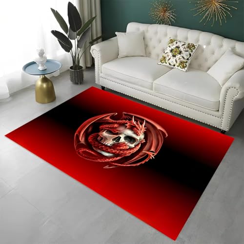 LOMDEM Gothic Skull Flanellteppich Lila Schwarz Neon Death Skull Horror Gaming Teppich für Jungen Jugendzimmer Spielzimmer Deko Accessoires Coole Jugendzimmer Fußmatte Anti-Rutsch (Red,80x120 cm) von LOMDEM