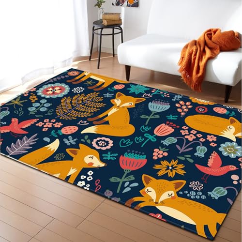 LOMDEM Kinderzimmer Teppich Cartoon Fuchs Hirsch Dinosaurier Drucke Jungen Mädchen Weich Indoor Spielmatte Kurzflor Area Rugs für Wohnzimmer, Kinderzimmer, Spielzimmer, Diele (Farbe 3,120x160 cm) von LOMDEM